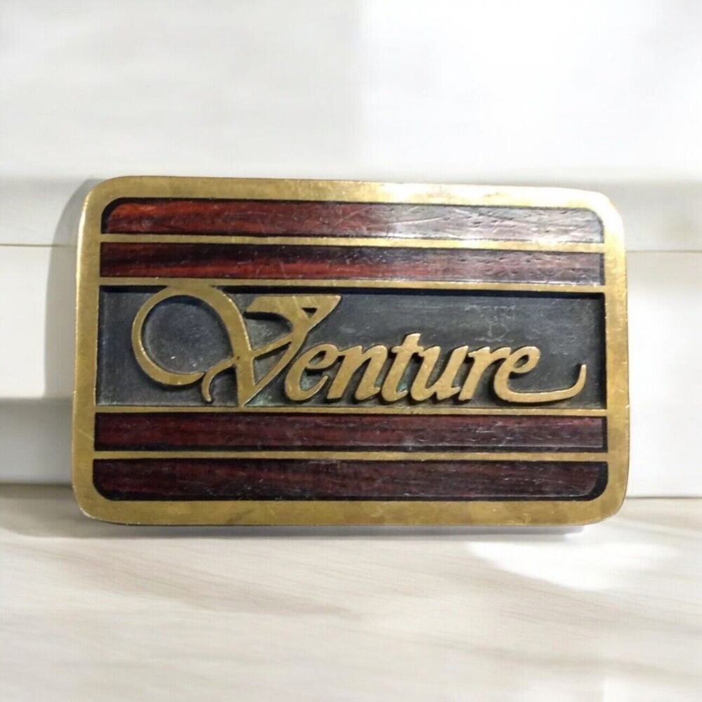 Vintage Inlayed‎ Wood VENTURE Belt Buckle Yamaha Motorcycle K-P Biker RARE